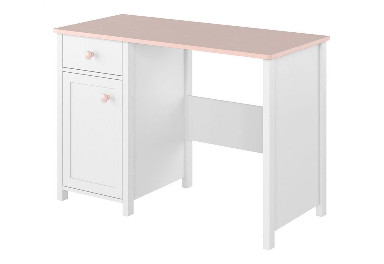 Praktyczne, nowoczesne biurko z szufladą i pojemną szafką NABLO, biel alpejska/róż