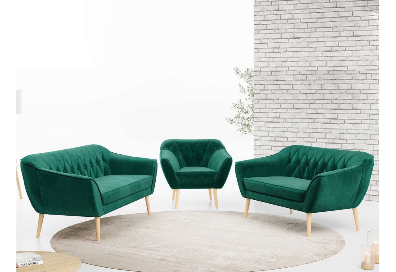 Trzyczęściowy komplet wypoczynkowy złożony z dwóch sof i fotela w skandynawskim stylu PIRS 3+2+1 ciemnoszara plecionka