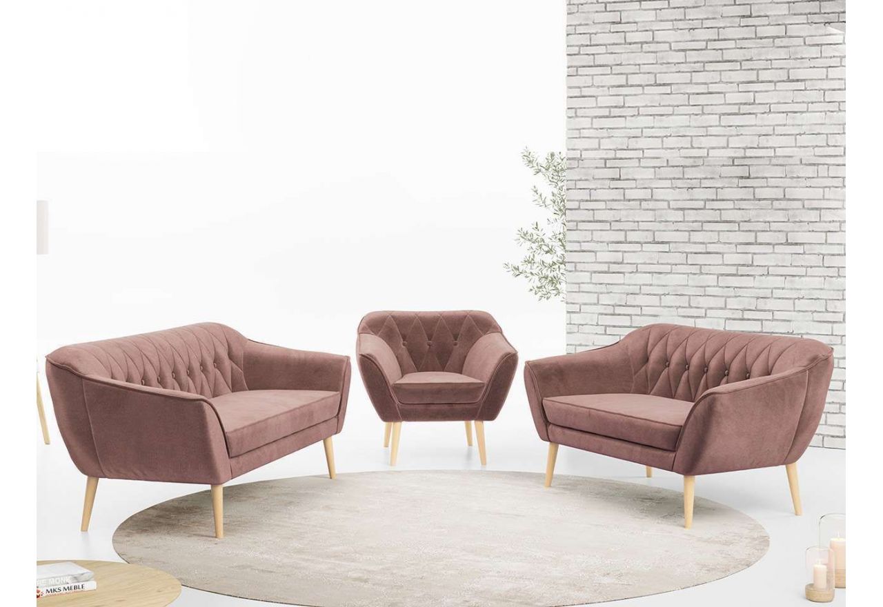 Trzyczęściowy komplet wypoczynkowy złożony z dwóch sof i fotela w skandynawskim stylu PIRS 3+2+1 ciemnoszara plecionka