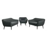 Trzyczęściowy komplet wypoczynkowy złożony z dwóch sof i fotela w skandynawskim stylu PIRS 3+2+1 ciemnoszara plecionka