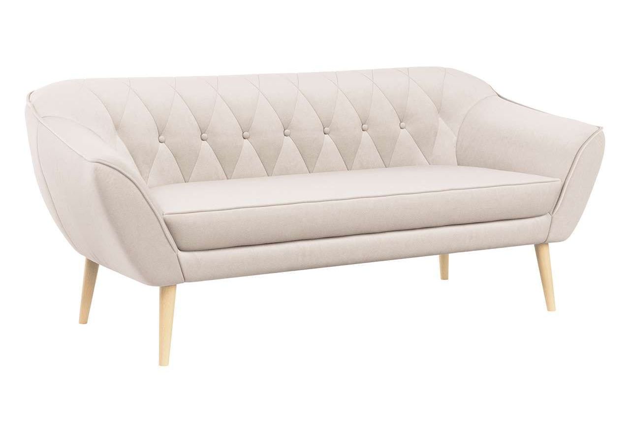 Komfortowy zestaw wypoczynkowy złożony z dwóch sof i fotela PIRS 3+2+1 z welurową jasnobeżową tapicerką