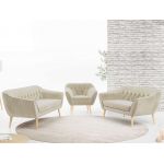 Beżowy welurowy komplet wypoczynkowy z dwoma sofami i fotelem PIRS 3+2+1 do nowoczesnego salonu