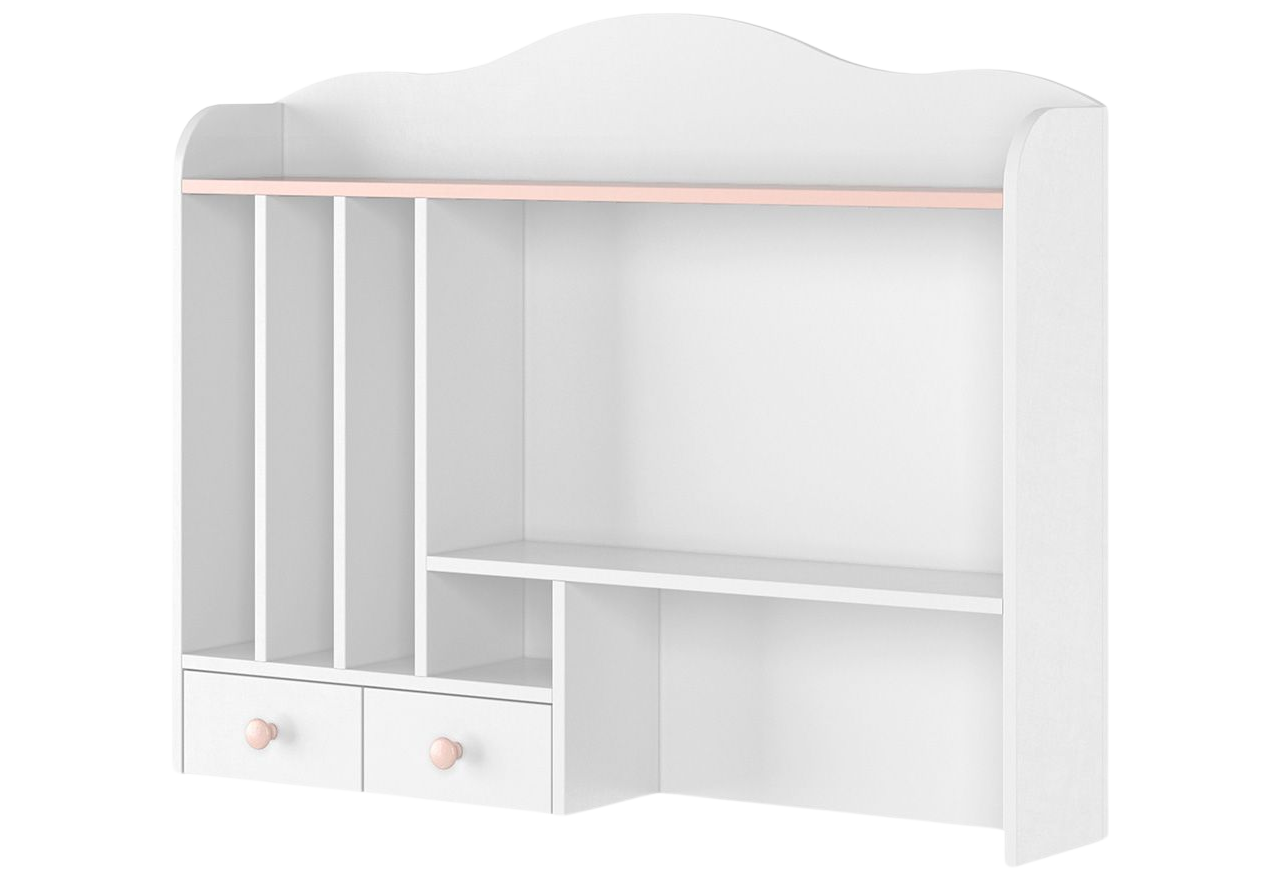 Funkcjonalna nadstawka nad biurko NABLO biel alpejska/róż do pokoju dziewczęcego