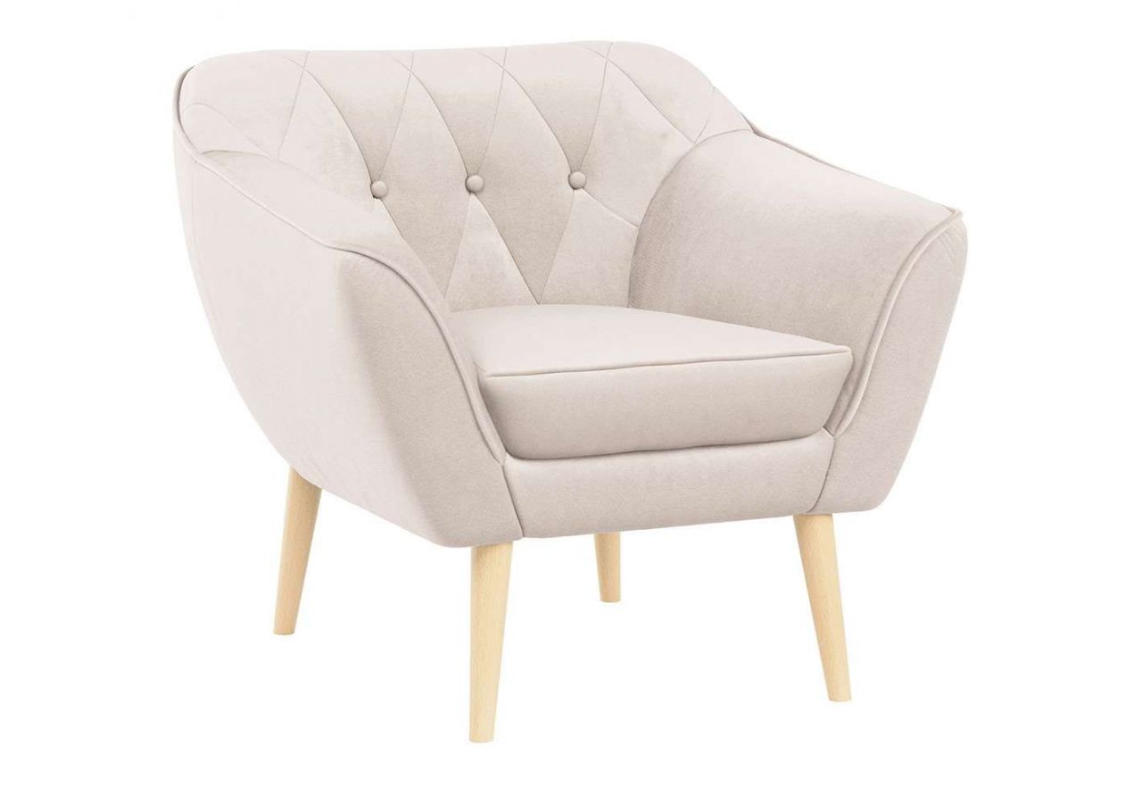 Trzyczęściowy jasnobeżowy komplet wypoczynkowy PIRS 3+1+1 w skandynawskim stylu, z welurową tapicerką