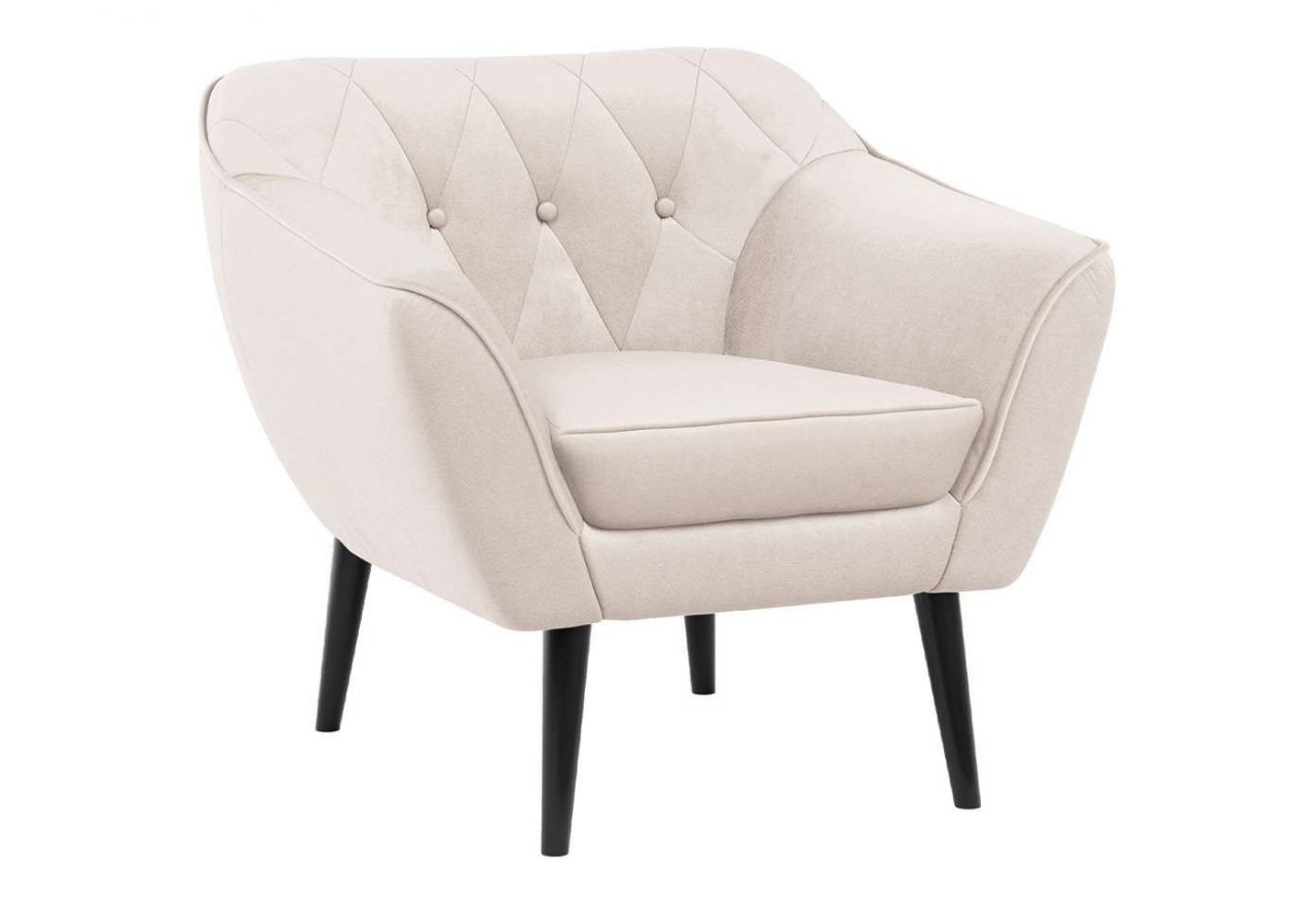 Trzyczęściowy jasnobeżowy komplet wypoczynkowy PIRS 3+1+1 w skandynawskim stylu, z welurową tapicerką