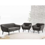 Zestaw wypoczynkowy w skandynawskiej stylistyce PIRS 3+1+1 trzyelementowy z ciemnoszarą plecioną tapicerką