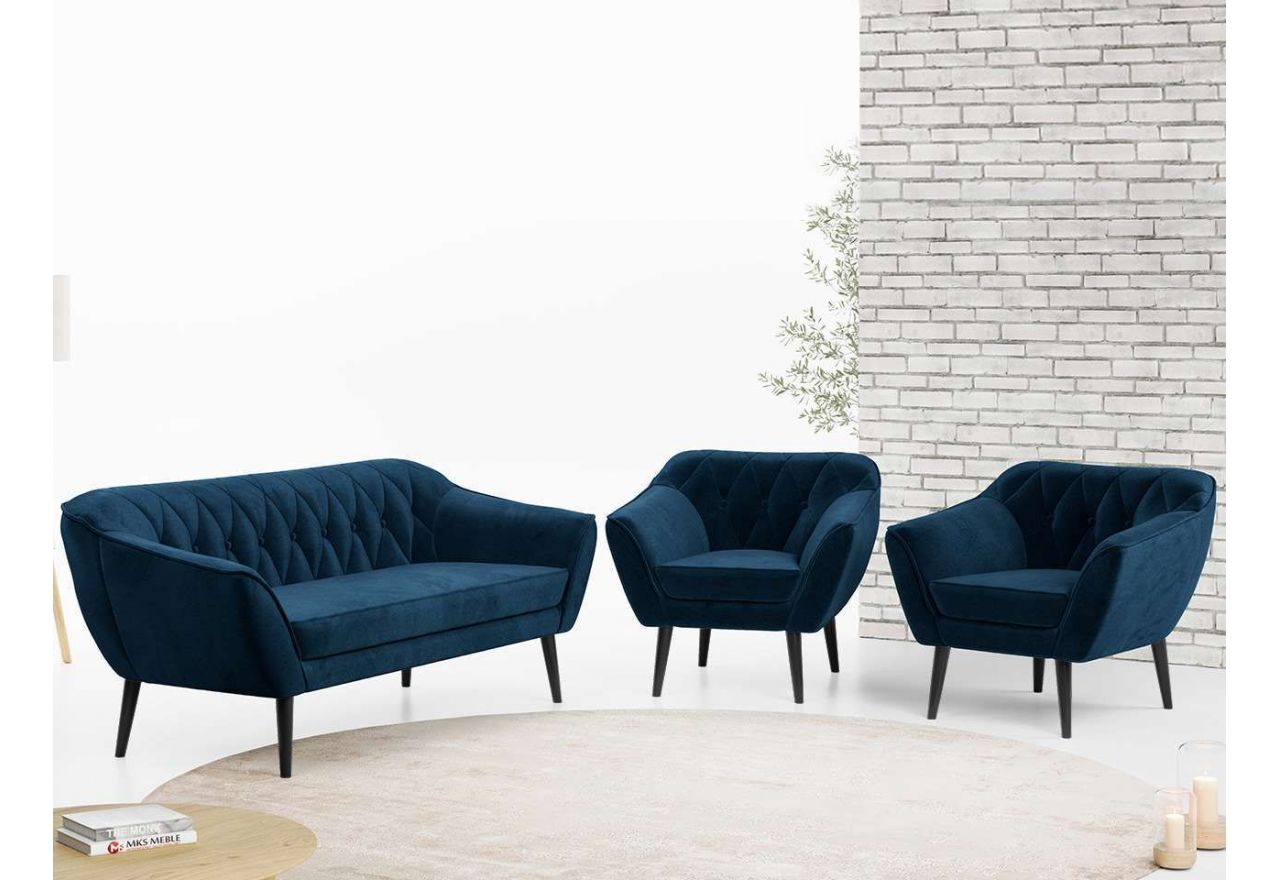 Zestaw wypoczynkowy w skandynawskiej stylistyce PIRS 3+1+1 trzyelementowy z ciemnoszarą plecioną tapicerką