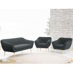 Zestaw wypoczynkowy w skandynawskiej stylistyce PIRS 3+1+1 trzyelementowy z ciemnoszarą plecioną tapicerką