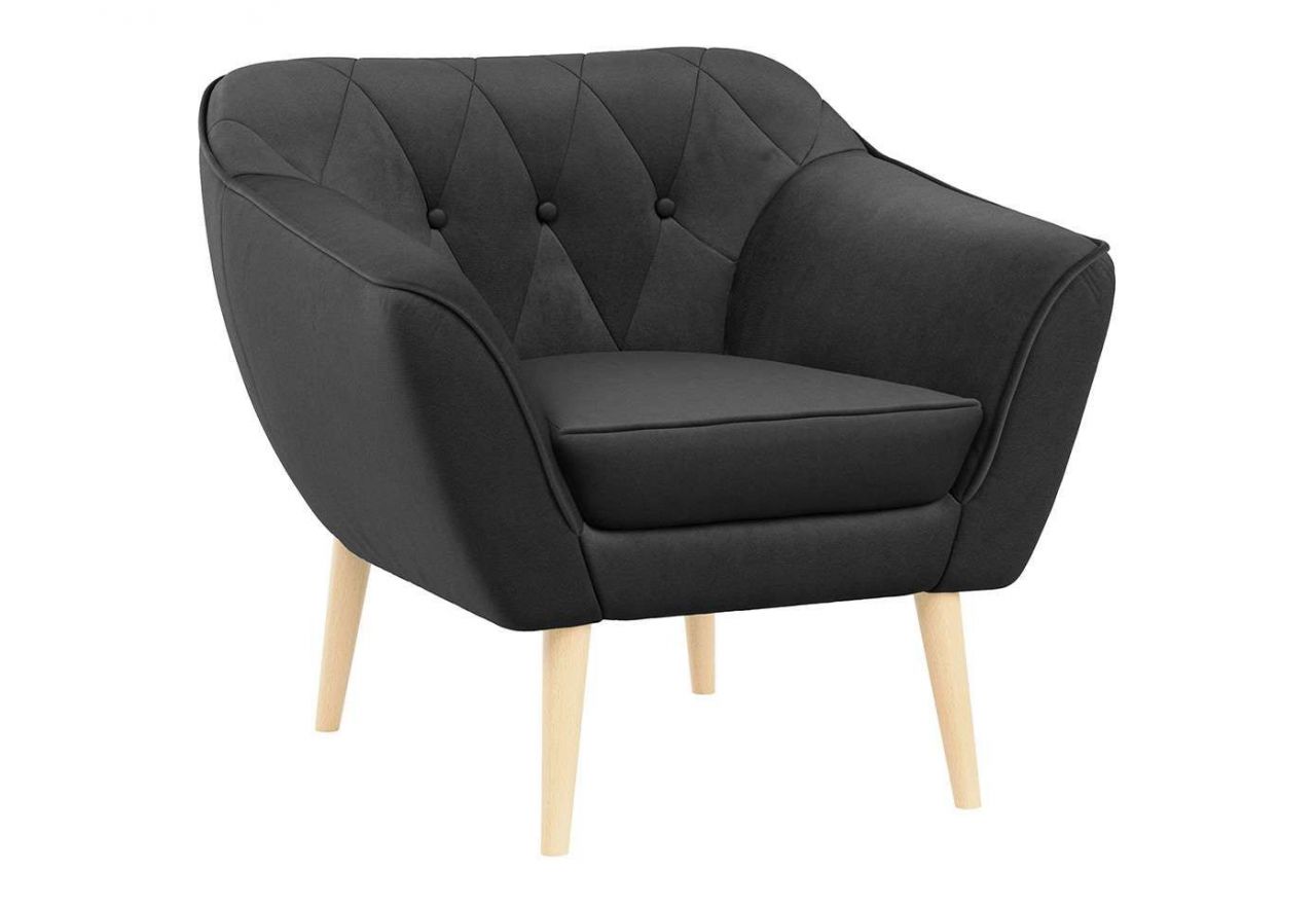 Zestaw wypoczynkowy w skandynawskiej stylistyce PIRS 3+1+1 trzyelementowy z ciemnoszarą plecioną tapicerką