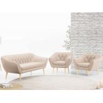 Beżowy zestaw wypoczynkowy złożony z dwóch foteli i sofy PIRS 3+1+1 welurowy, ze sprężynowymi siedziskami