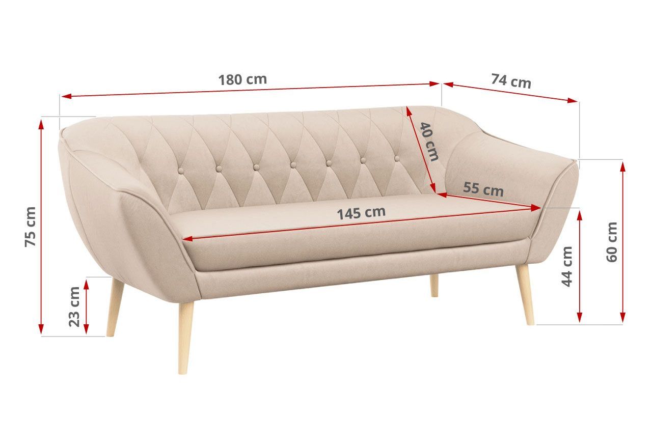 Beżowy zestaw wypoczynkowy złożony z dwóch foteli i sofy PIRS 3+1+1 welurowy, ze sprężynowymi siedziskami