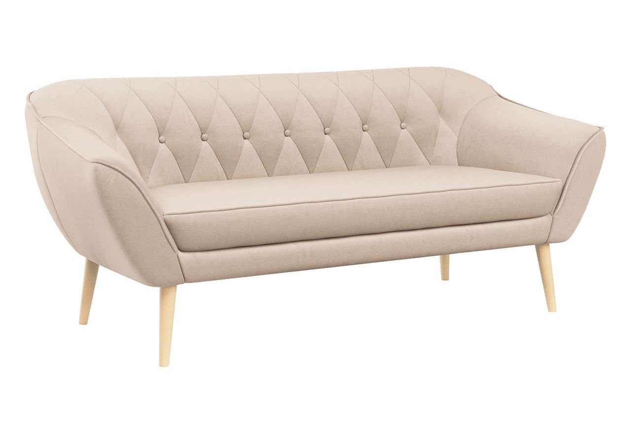 Beżowy zestaw wypoczynkowy złożony z dwóch foteli i sofy PIRS 3+1+1 welurowy, ze sprężynowymi siedziskami