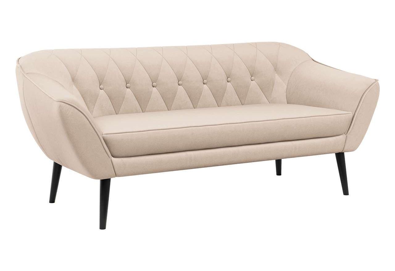 Beżowy zestaw wypoczynkowy złożony z dwóch foteli i sofy PIRS 3+1+1 welurowy, ze sprężynowymi siedziskami