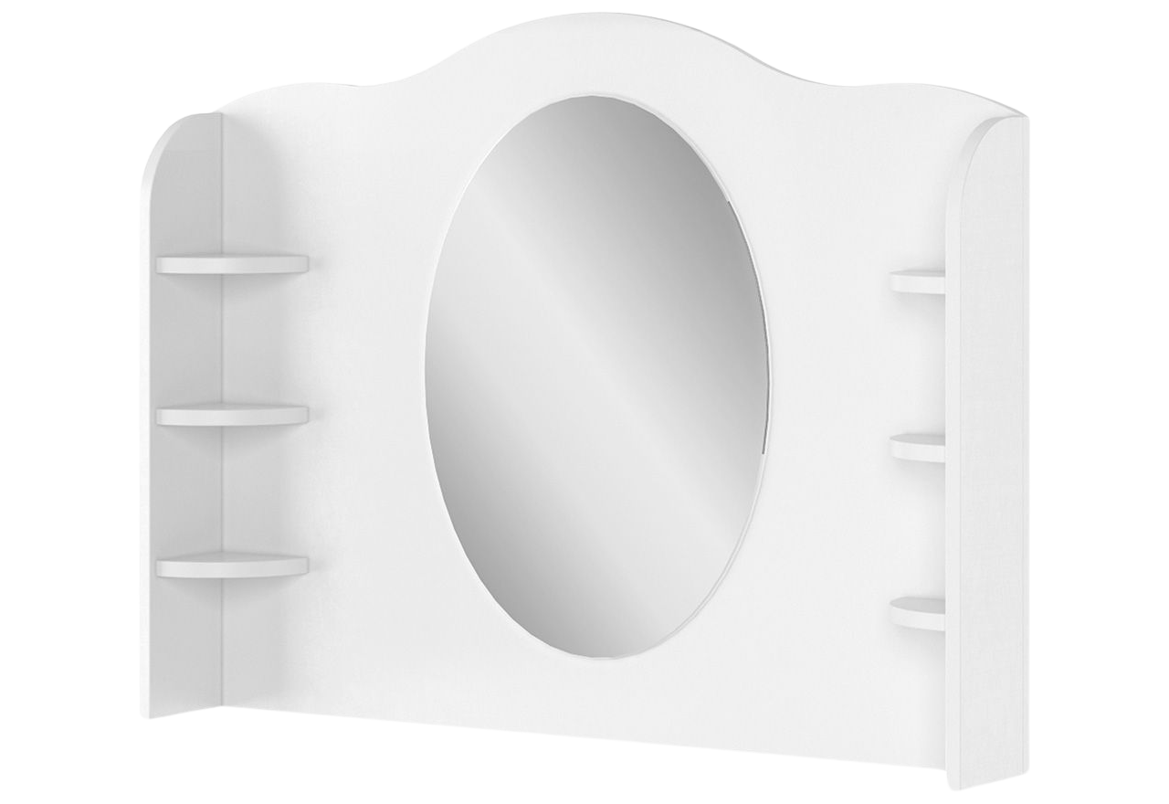 Piękna, funkcjonalna nadstawka lustrem i półkami do toaletki NABLO biel alpejska