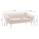 Komplet wypoczynkowy z dwu i trzyosobową sofą tapicerowaną jasnobeżowym welurem PIRS 3+2 na wysokich nóżkach z drewna