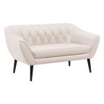 Komplet wypoczynkowy z dwu i trzyosobową sofą tapicerowaną jasnobeżowym welurem PIRS 3+2 na wysokich nóżkach z drewna