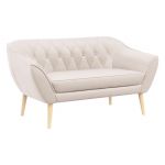 Komplet wypoczynkowy z dwu i trzyosobową sofą tapicerowaną jasnobeżowym welurem PIRS 3+2 na wysokich nóżkach z drewna