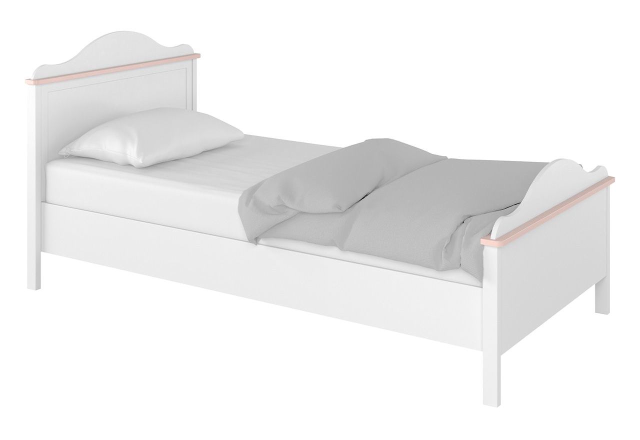 Dziewczęce, jednoosobowe łóżko z materacem NABLO 90x200 cm biel alpejska/róż