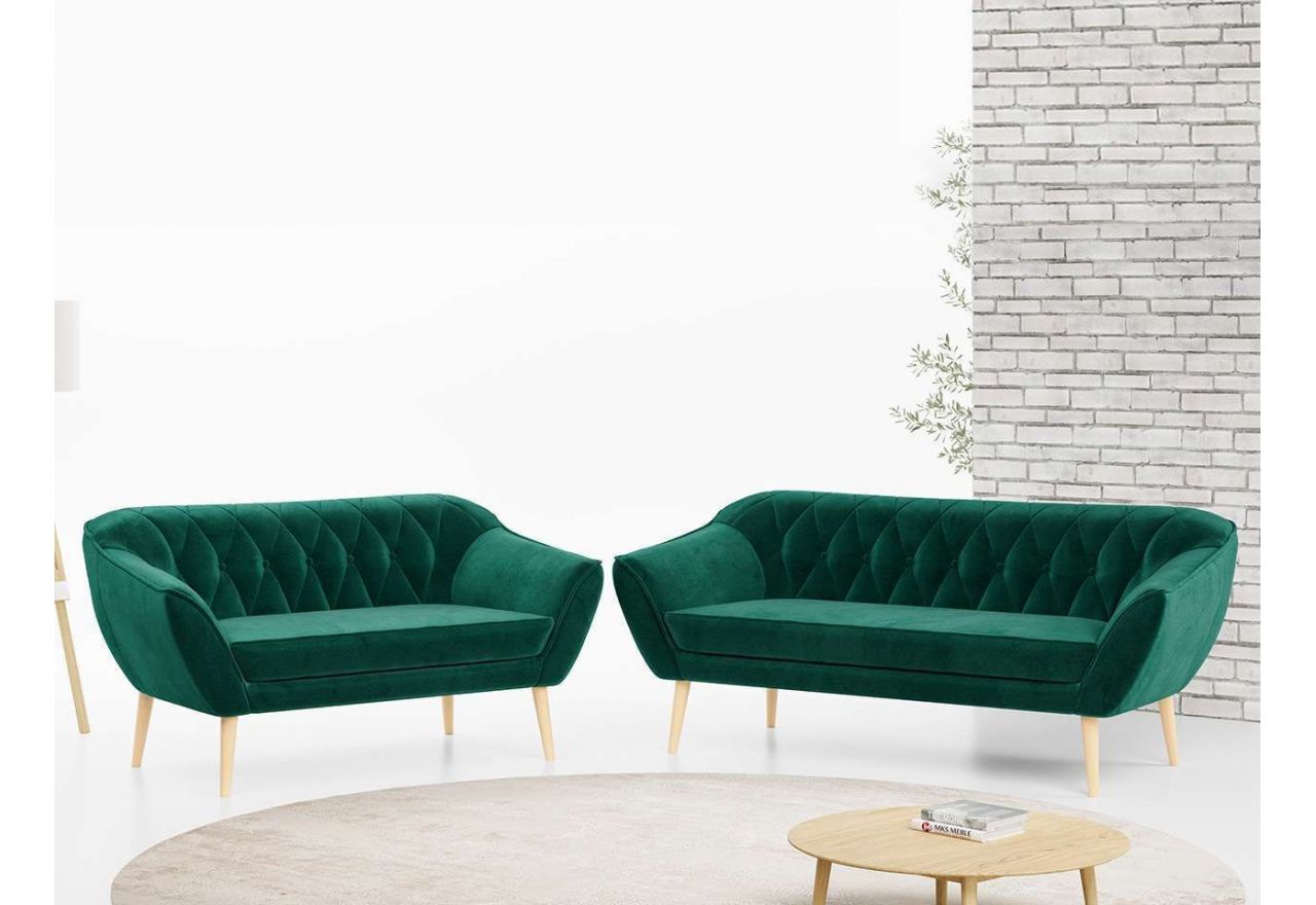 Dwuelementowy skandynawski zestaw wypoczynkowy ciemnoszary ze sprężynowymi sofami PIRS 3+2, plecionkowy