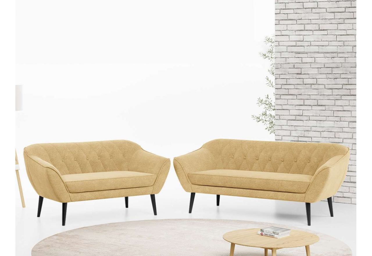 Dwuelementowy skandynawski zestaw wypoczynkowy ciemnoszary ze sprężynowymi sofami PIRS 3+2, plecionkowy