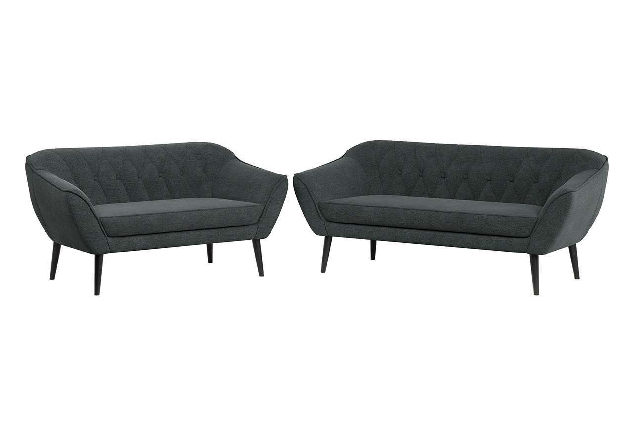 Dwuelementowy skandynawski zestaw wypoczynkowy ciemnoszary ze sprężynowymi sofami PIRS 3+2, plecionkowy