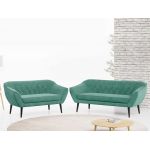 Skandynawski zestaw mebli wypoczynkowych do salonu PIRS 3+2 z dwoma sofami w welurowej beżowej tapicerce