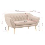 Skandynawski zestaw mebli wypoczynkowych do salonu PIRS 3+2 z dwoma sofami w welurowej beżowej tapicerce