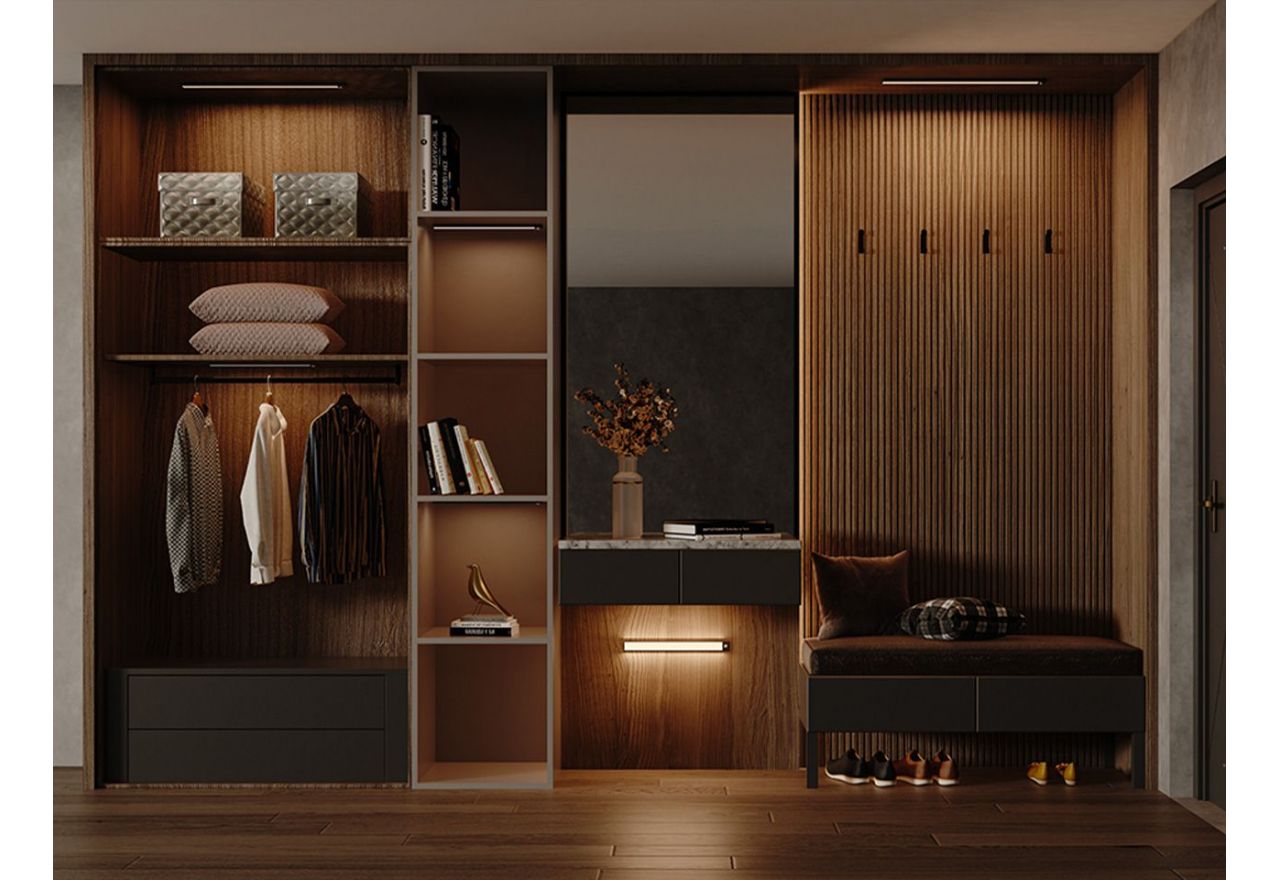 Dodatkowe oświetlenie do szaf - Lampa A60 do szafy, z czujnikiem ruchu, aluminiową, srebrną obudową i pojemną baterią, 60 cm