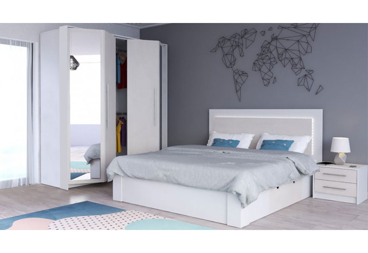 Zestaw sypialnianych mebli w nowoczesnym stylu - ALICJA Biały / Silk perłowa śmietanka