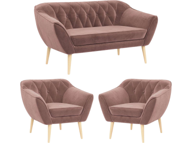 Skandynawski zestaw wypoczynkowy do salonu - PIRS 2+1+1 brudny róż