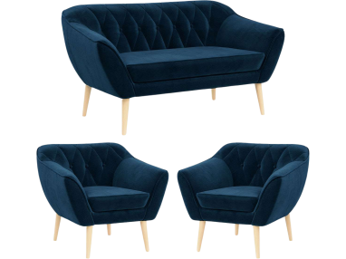 Skandynawski zestaw wypoczynkowy do salonu - PIRS 2+1+1 granatowy