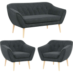 Wygodny trzyczęściowy zestaw wypoczynkowy w skandynawskim stylu PIRS 2+1+1 z dwoma fotelami i sofą, ciemnoszara plecionka