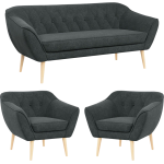 Zestaw wypoczynkowy w skandynawskiej stylistyce PIRS 3+1+1 trzyelementowy z ciemnoszarą plecioną tapicerką