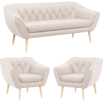 Trzyczęściowy jasnobeżowy komplet wypoczynkowy PIRS 3+1+1 w skandynawskim stylu, z welurową tapicerką