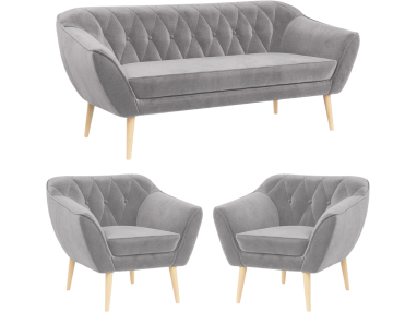 Skandynawski zestaw wypoczynkowy do salonu - PIRS 3+1+1 srebrzysta szarość