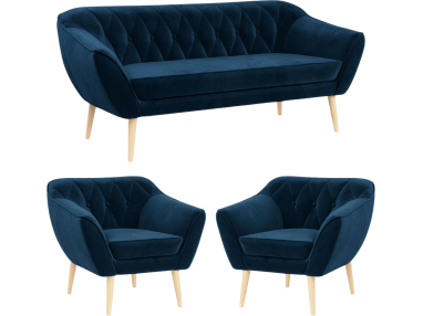 Skandynawski zestaw wypoczynkowy do salonu - PIRS 3+1+1 granatowy