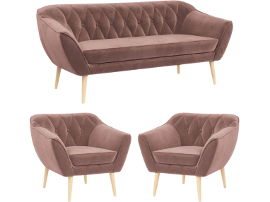 Skandynawski zestaw wypoczynkowy do salonu - PIRS 3+1+1 brudny róż