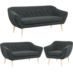 Trzyczęściowy komplet wypoczynkowy złożony z dwóch sof i fotela w skandynawskim stylu PIRS 3+2+1 ciemnoszara plecionka