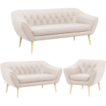 Komfortowy zestaw wypoczynkowy złożony z dwóch sof i fotela PIRS 3+2+1 z welurową jasnobeżową tapicerką