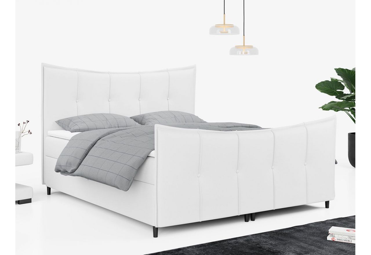 Łóżko do sypialni nowoczesne z przeszywanym wezgłowiem oraz dwoma pojemnikami - BERNATE LUX 120x200 biała ecoskóra