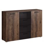 Zestaw mebli do sypialni, stoliki nocne, szafa, komoda i szafka nocna - GALAKTA - dąb monastery - czarny połysk