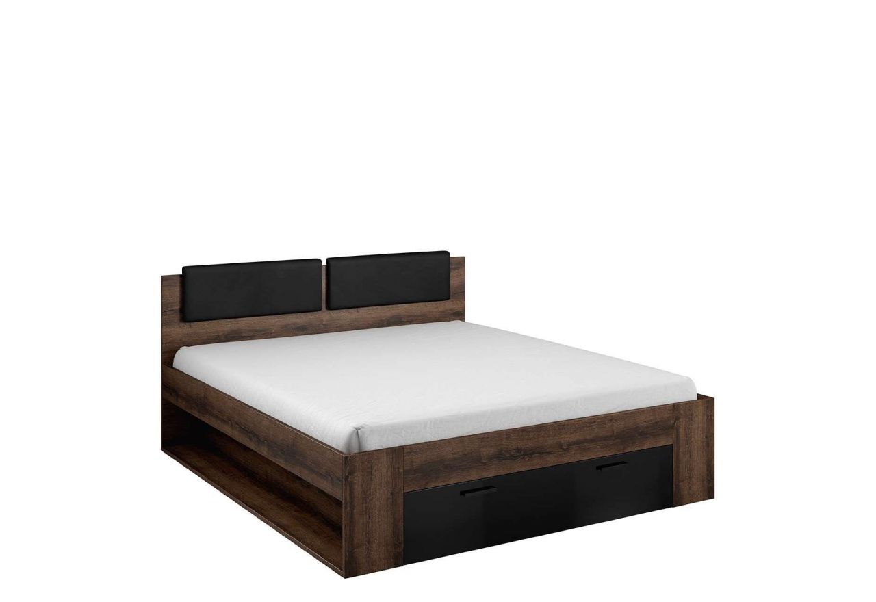 Zestaw mebli do sypialni, stoliki nocne, szafa, komoda i szafka nocna - GALAKTA - dąb monastery - czarny połysk