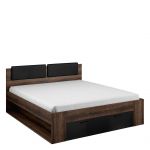 Zestaw mebli do sypialni, stoliki nocne, szafa, komoda i szafka nocna - GALAKTA - dąb monastery - czarny połysk