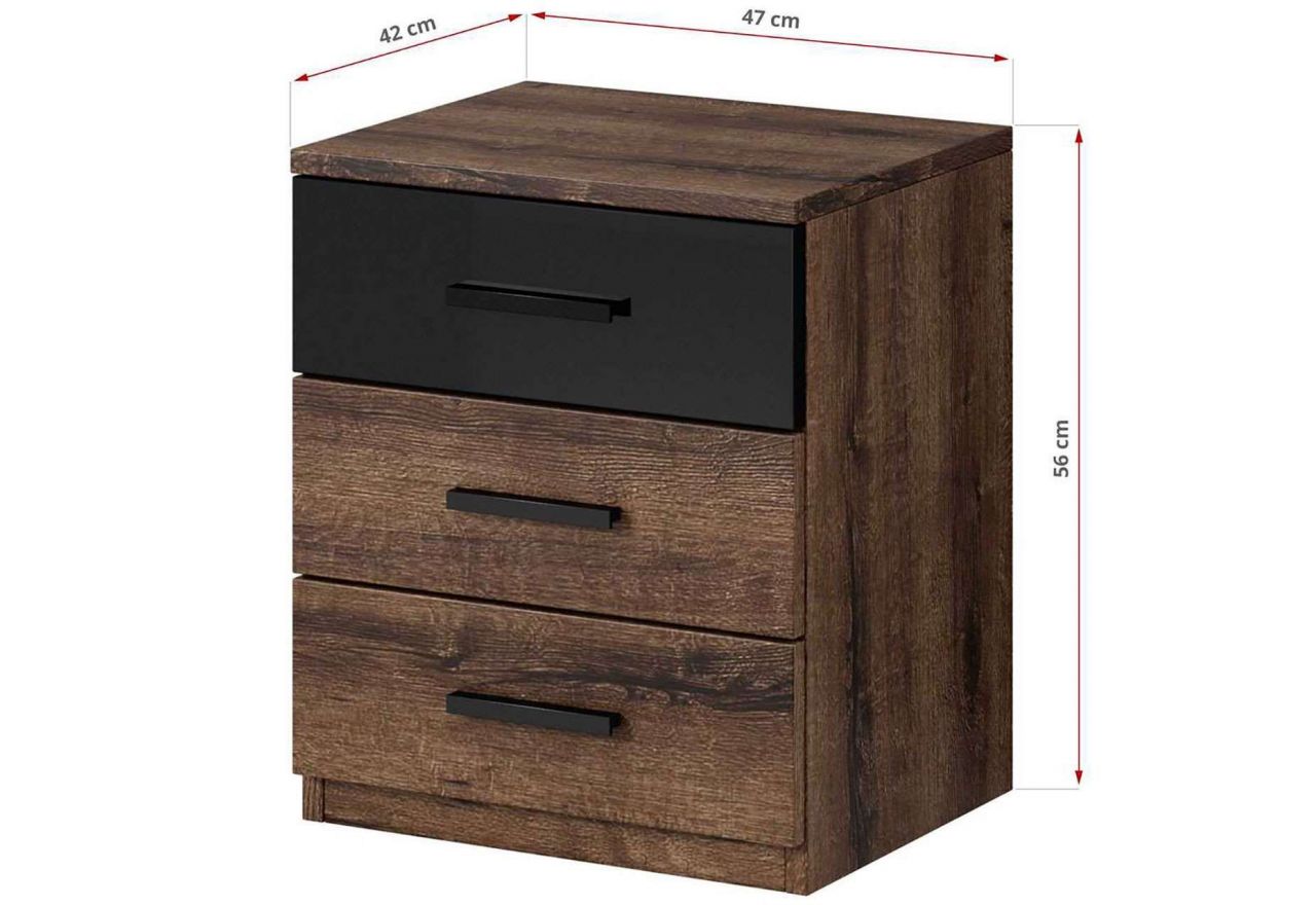 Zestaw mebli do sypialni, stoliki nocne, szafa, komoda i szafka nocna - GALAKTA - dąb monastery - czarny połysk