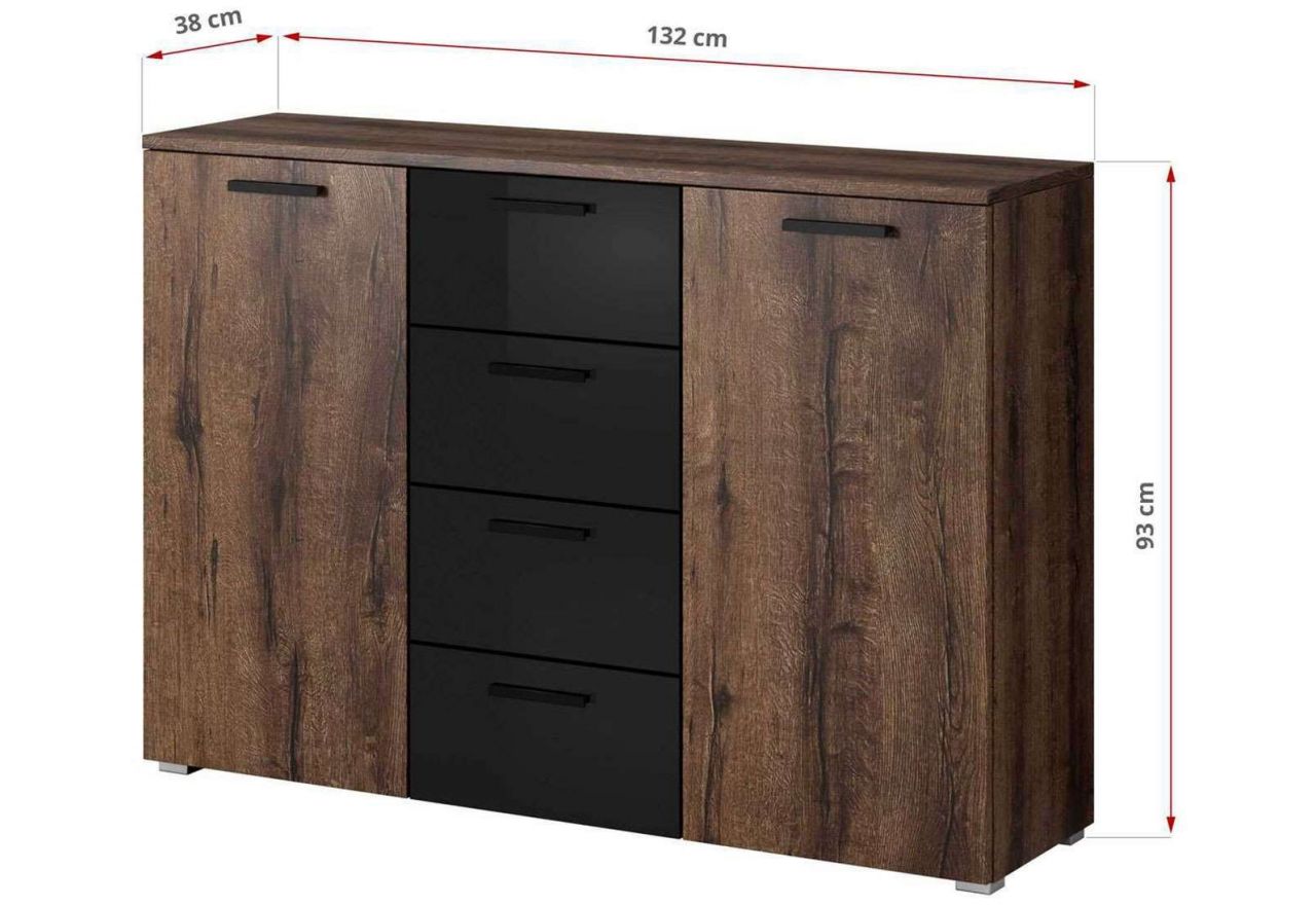 Zestaw mebli do sypialni, stoliki nocne, szafa, komoda i szafka nocna - GALAKTA - dąb monastery - czarny połysk