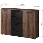 Zestaw mebli do sypialni, stoliki nocne, szafa, komoda i szafka nocna - GALAKTA - dąb monastery - czarny połysk