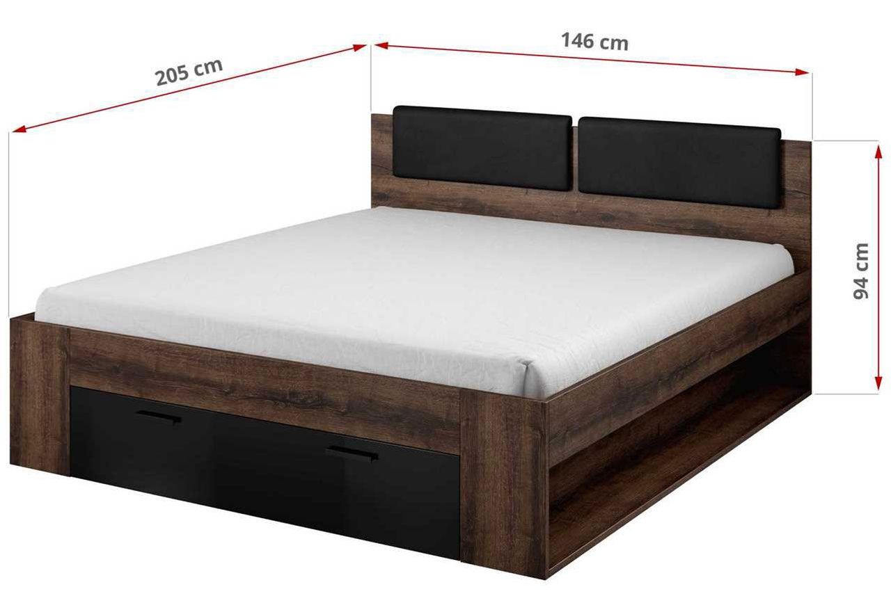 Zestaw mebli do sypialni, stoliki nocne, szafa, komoda i szafka nocna - GALAKTA - dąb monastery - czarny połysk