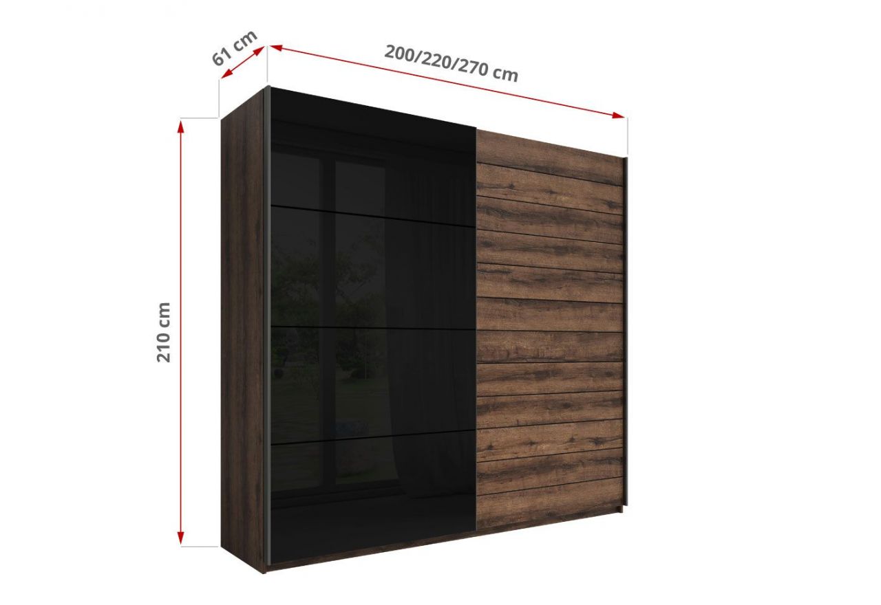 Zestaw mebli do sypialni, stoliki nocne, szafa, komoda i szafka nocna - GALAKTA - dąb monastery - czarny połysk