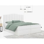 Łóżko do sypialni kontynentalne z materacem sprężynowym LINATE 120x200, wysokie, przeszywane wezgłowie, biała ecoskóra