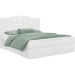 Łóżko do sypialni kontynentalne z materacem sprężynowym LINATE 120x200, wysokie, przeszywane wezgłowie, biała ecoskóra